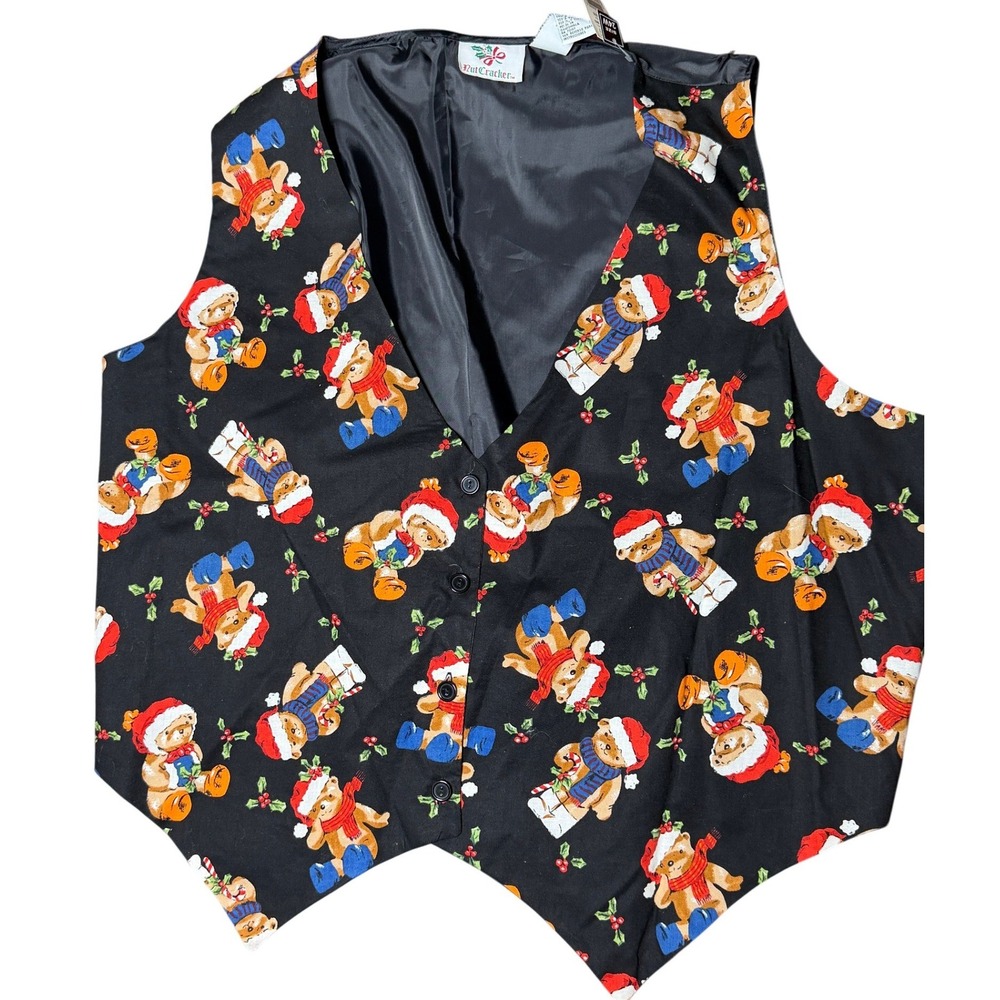 NWT NutCracker Womens 24 L/XL Holiday Teddy Bear Christmas Vest Novelty All Over